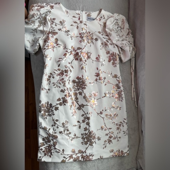 Shelby & Palmer Sheath Dress Women's Size 10 Ruched Sleeve Floral Ivory Stretch - Picture 16 of 16